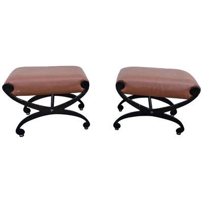 Pair of vintage designer leather stools