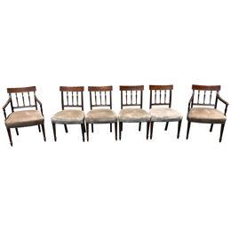 Set of 6 19th Century English Mahogany Chairs in Mohair Fabric