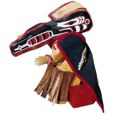 Northwest Coast Wooden Doll with Thunderbird, Eagle Mask