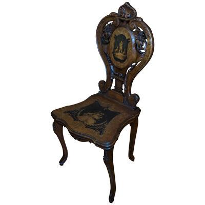 Antique Swiss Carved Black Forest Hunter's Chair