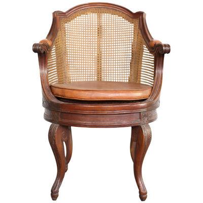 19th Century French Cane Back Swivel Chair