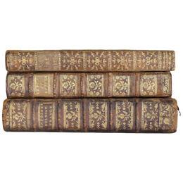 1805 French Brown Leather Bound Antique Books (Set of 3)