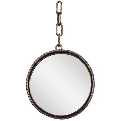 1950s French Round Iron Mirror on Chain