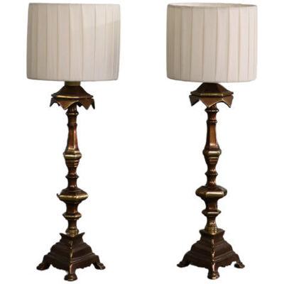 20th Century French Bronze Candlestick Lamps (Set of 2)