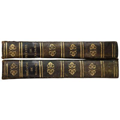 1828 French Green Leather Bound Antique Books (Set of 2)