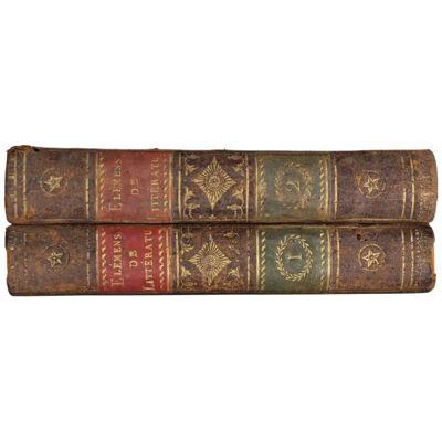 1810 French Brown Leather Bound Antique Books (Set of 2)
