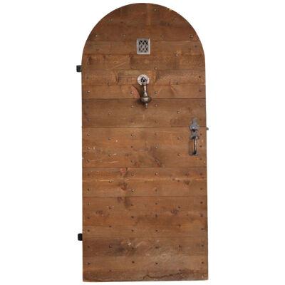 19th Century Petite Arched Wood Door with Original Hardware