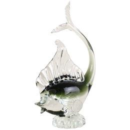 Murano Glass Fish Sculpture - Olive Green/ Clear Glass, Italy circa 1970