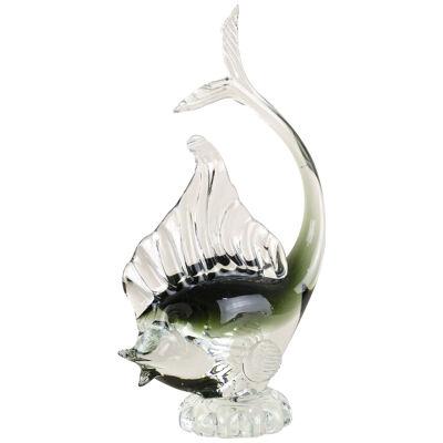 Murano Glass Fish Sculpture - Olive Green/ Clear Glass, Italy circa 1970
