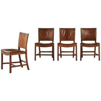 Set of 4 Chairs in Mahogany and Leather by Kaare Klint Dining, 1930s