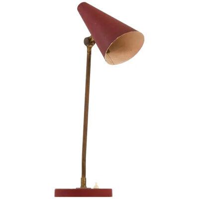 Bertil Brisborg Table Lamp in Brass and Red Lacquer, 1950’s Nordiska Kompaniet