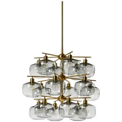 Large Ceiling Lamp in Brass and Glass by Holger Johansson, 1952
