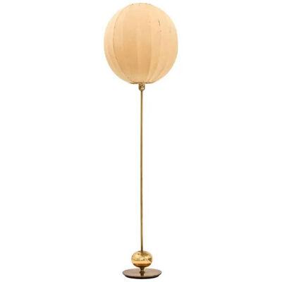 Rare Floor Lamp in Brass and Fabric Shade, 1950’s
