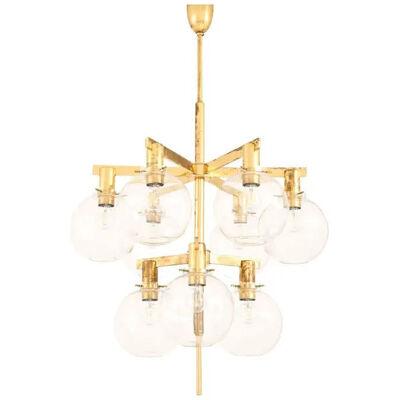Small Ceiling Lamp Chandelier in Brass and Glass by Hans-Agne Jakobsson, 1950's