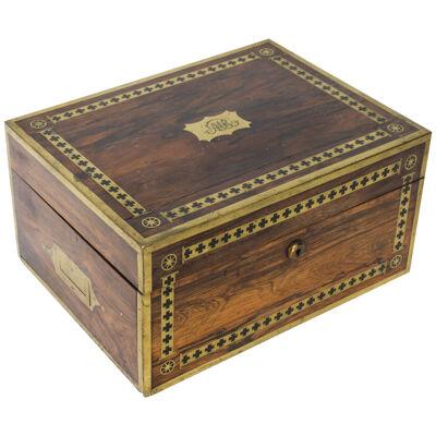 Antique Coromandel Brass Banded Jewellery and Dressing Box 1840 19th C