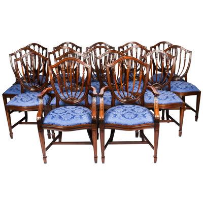 Bespoke Set 16 English Hepplewhite Revival Dining Chairs 20th Century
