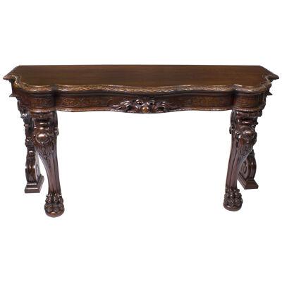 Antique Victorian Serpentine Carved Serving console table C1870 19th Century