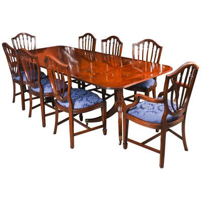 Vintage twin Pillar Dining Table by William Tillman & 8 Chairs 20th C