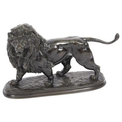 Antique French Bronze Sculpture of a Pacing Lion by Edouard Delabrierre 19th C