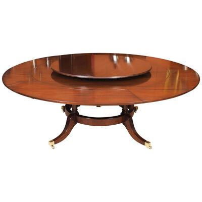 Vintage 7ft Diam Mahogany Jupe Dining Table Lazy Susan & Leaf Cabinet Mid 20th C