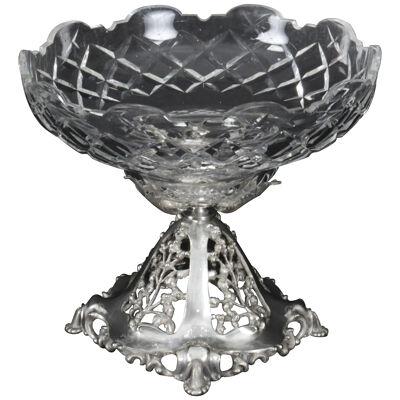 Antique Victorian Silver-plate & Cut Crystal Centerpiece 19th C