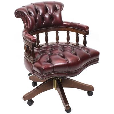 Bespoke English Hand Made Leather Captains Desk Chair Burgundy