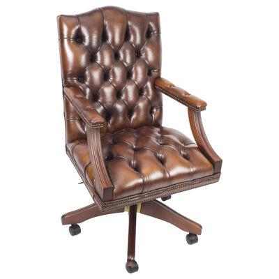 Bespoke English Handmade Gainsborough Leather Desk Chair Smoke Brown