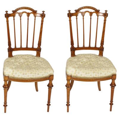Antique Pair Victorian Satinwood Sheraton Revival Side Chairs C1870 19th C