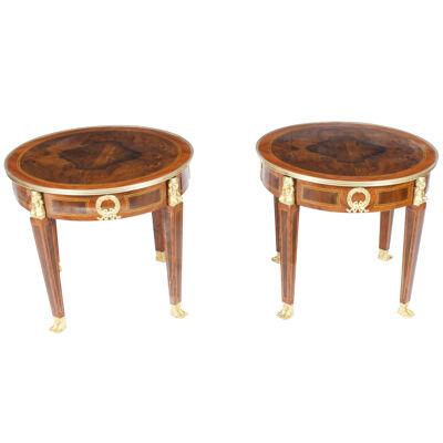 Vintage Pair of French Empire Revival Burr Walnut Side Tables 20th C