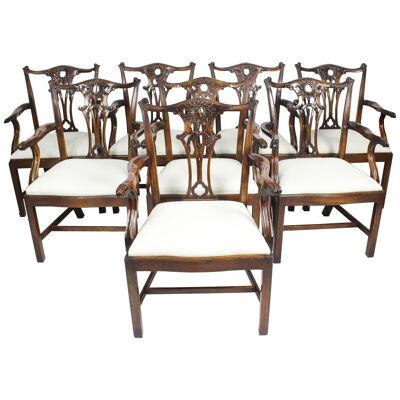 Vintage Set of 10 Mahogany Chippendale Revival Arm Chairs 20th Century