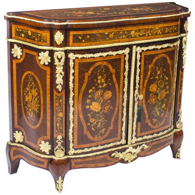 Antique French Amboyna & Floral Marquetry Side Cabinet c.1850