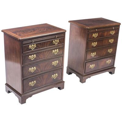 Vintage Pair of Flame Mahogany Bedside Chests Cabinets With Slides 20th C