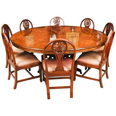 Vintage 7ft diameter Flame Mahogany Jupe Dining Table & 8 chairs 20th C