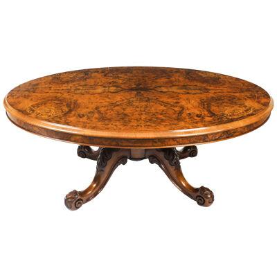 Antique Burr Walnut Oval Coffee Table Circa 1860 19th Century