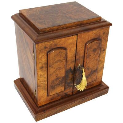 Antique Victorian Burr Walnut Table Top Jewellery Collectors Cabinet C1880