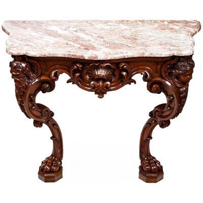 19th Century Mahogany Marble Top Serpentine Console Table