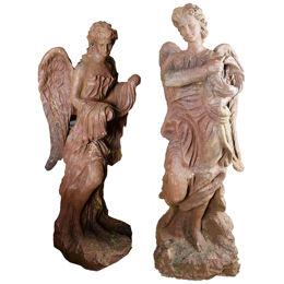 19th Century Pair of Large Cast Iron Angel Statues