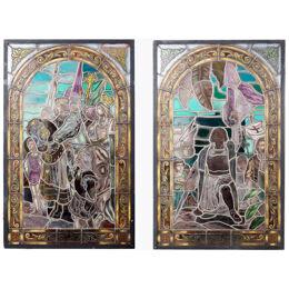 18th Century Pair of Leaded Stained Glass Windows
