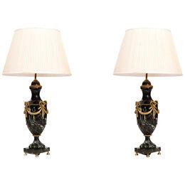 19th Century Pair French 'Verde Antico' Marble Table Lamps