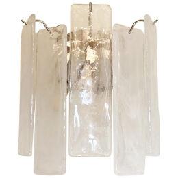 Venied-White Alabastro Strips “Listelli” Murano Glass Wall Sconce