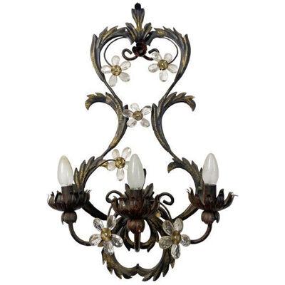 Contemporary Brunito and Rush Florentine Wrought Iron Wall Lamp 