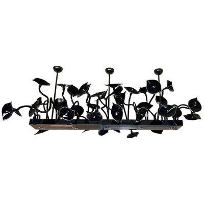 Contemporary Black Flowers and Leaves Rectangular Murano Glass Chandelier