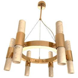 Contemporary Double Carrara Marble Gold Ring Chandelier