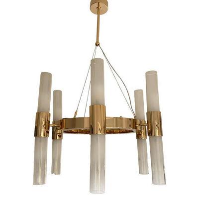 Contemporary Gold Ring Chandelier With Gradient White Glass by Simoeng