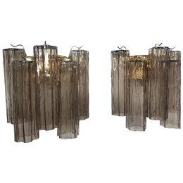 Murano Fume' Color Glass "Tronchi" Wall Sconces - a Pair