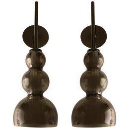 Set of Two Contemporary Smoked in Black Nickel Wall Sconces