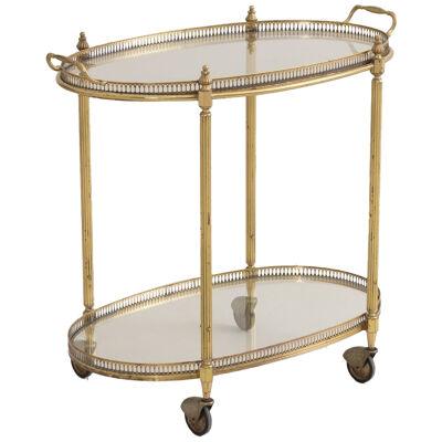 Mid Century French Brass Serving Trolly Bar Cart with Removable Tray