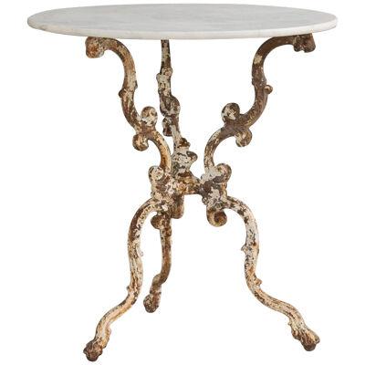 19th c. French Cast Iron Pedestal Table with Carrara Marble Top