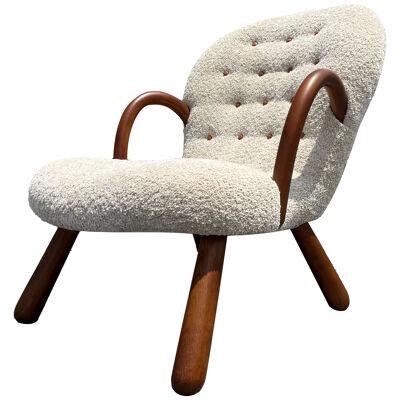 Clam Chair by Arnold Madsen, Oak and Boucle, Leather Buttons