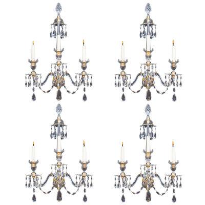 Set of Four Ormolu Mounted Cut Glass Wall Lights in Adam Style